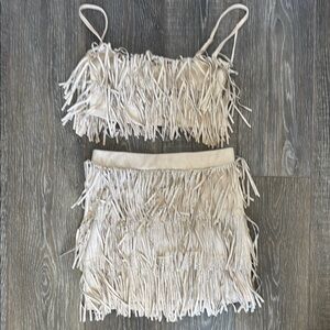 Bear Dance Fringe Skirt Set in Cream